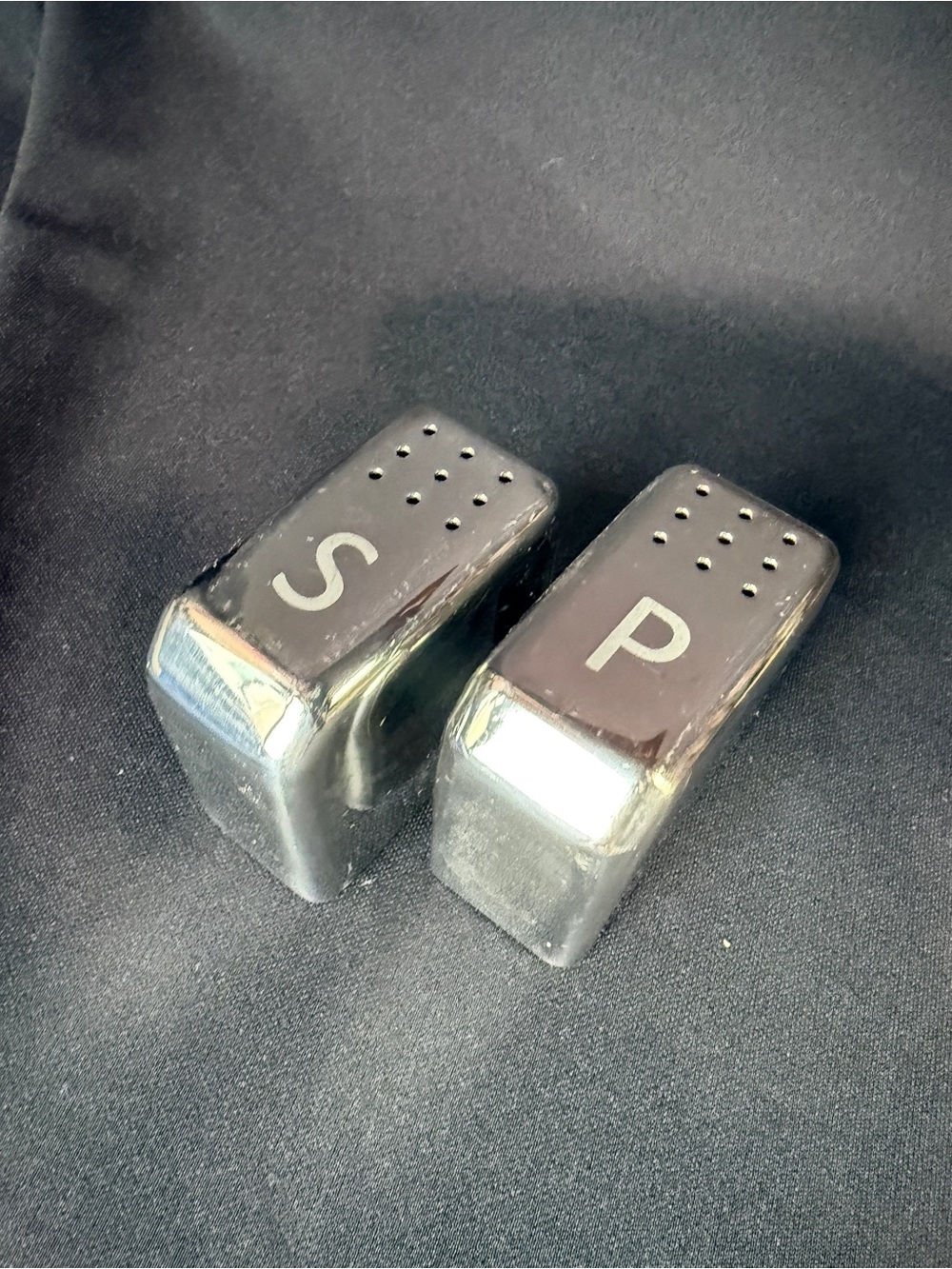 Modern / Art Deco Silver Tone Salt and Pepper Shaker Set